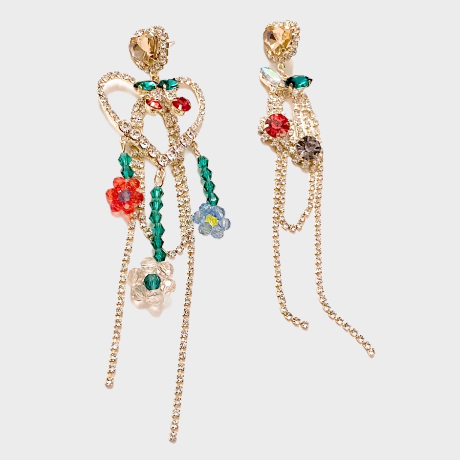 Gold Plated Asymmetrical Crystal Heart Waterfall Earrings D40 34$